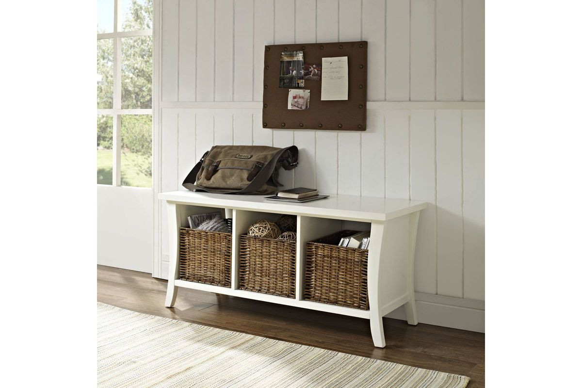 White Entryway Storage Benches
 Wallis Entryway Storage Bench in White by Crosley at