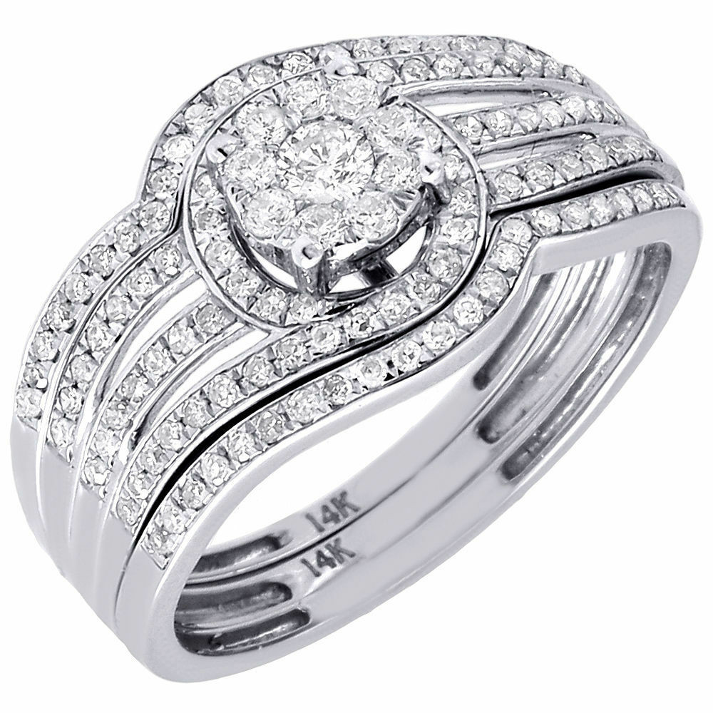 White Gold Wedding Ring Sets
 Diamond Wedding Bridal 3 Piece Set 14K White Gold Round