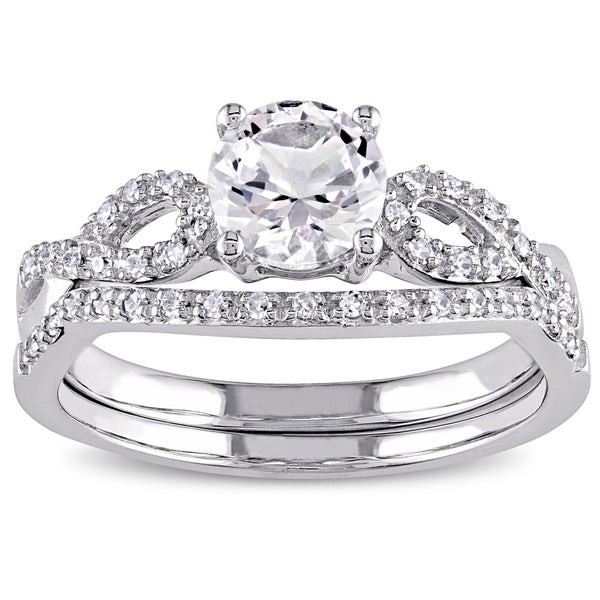 White Sapphire Wedding Ring Sets
 Miadora 10k White Gold Created White Sapphire and 1 6ct