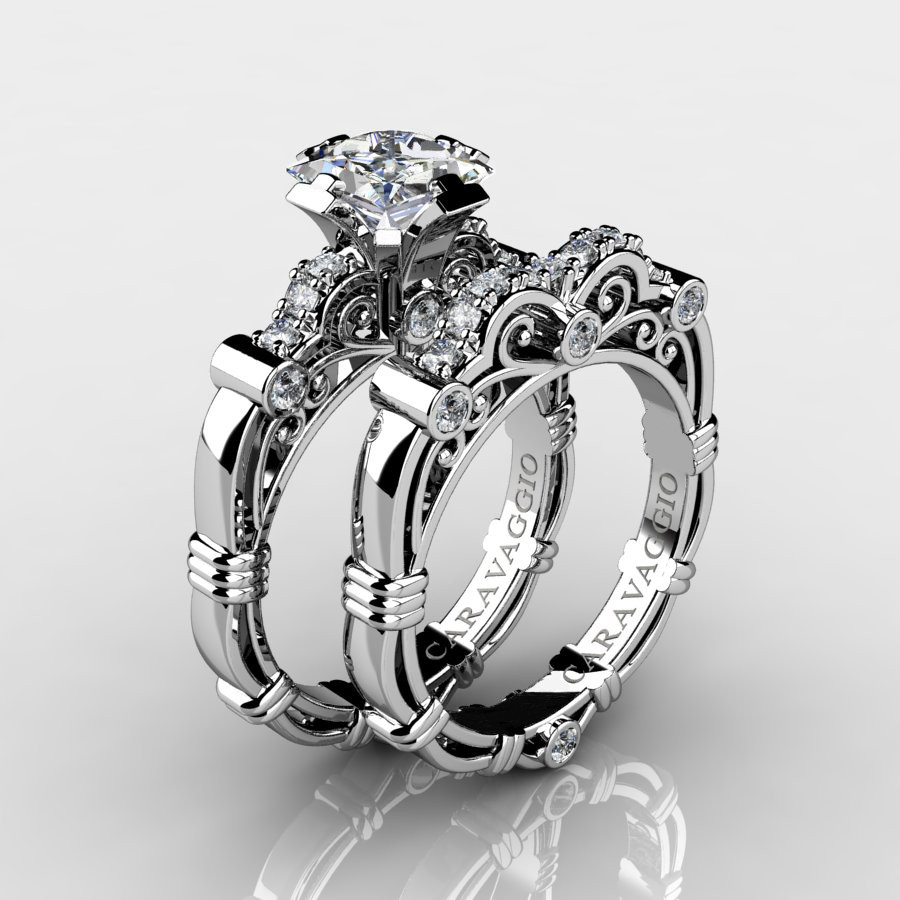 White Sapphire Wedding Ring Sets
 Art Masters Caravaggio 14K White Gold 1 25 Ct Princess