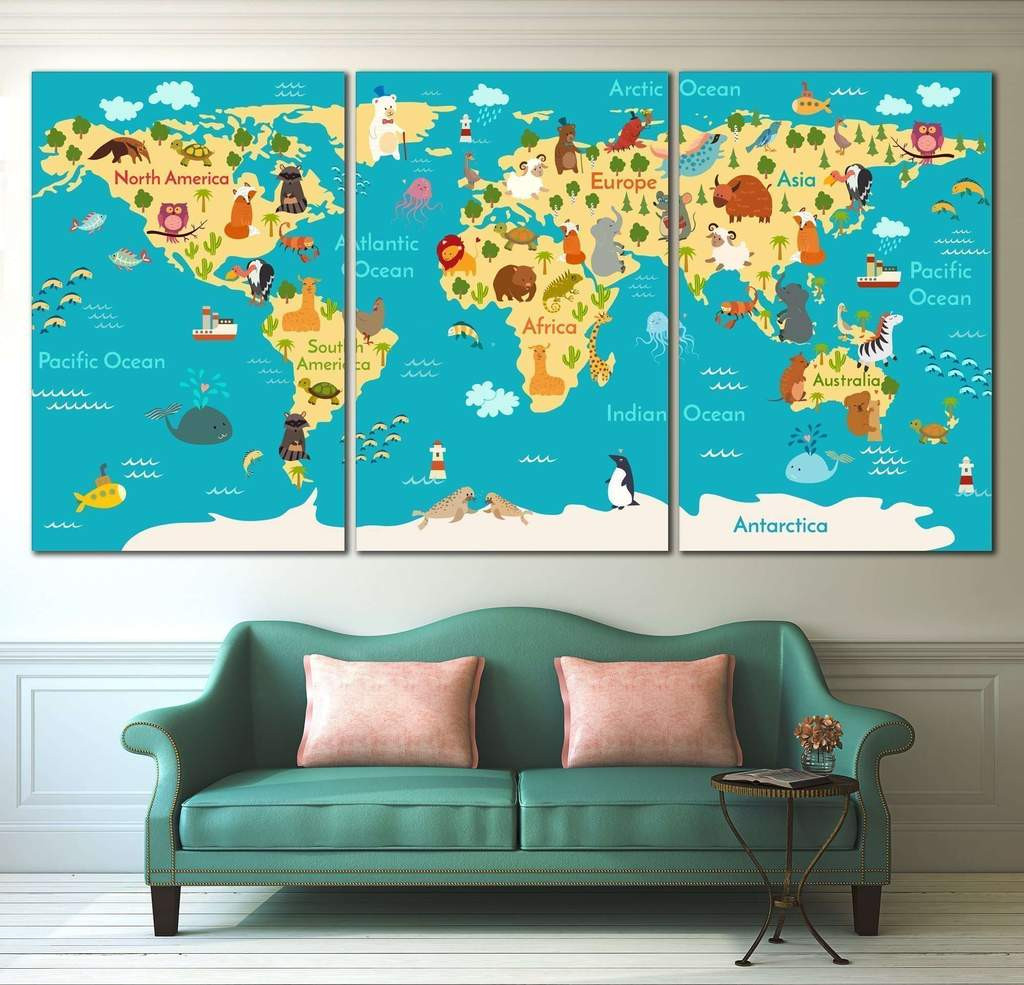 World Map Kids Room
 Nursery World Map Canvas Print for Kids Room – Zellart