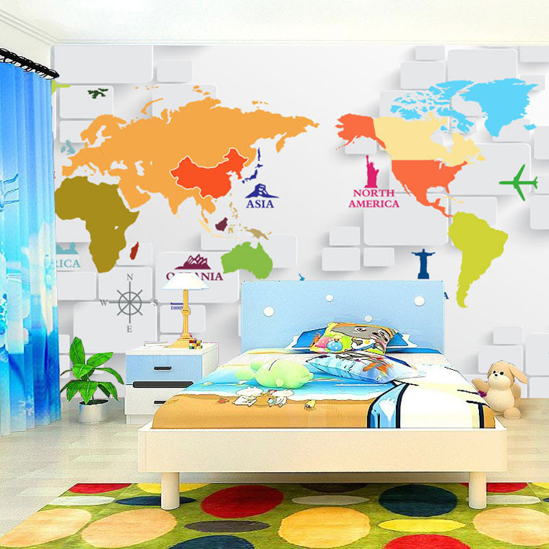 World Map Kids Room
 Custom 3D Wallpaper 3D Stereoscopic World Map
