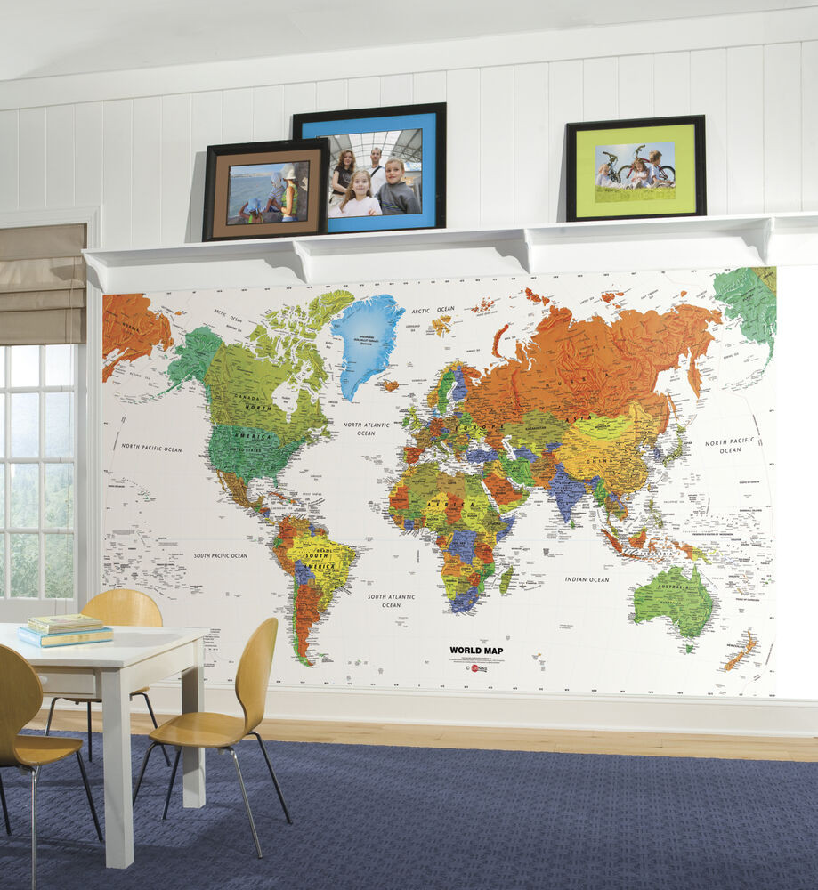 World Map Kids Room
 New WORLD MAP PREPASTED WALLPAPER MURAL Kids Room Decor