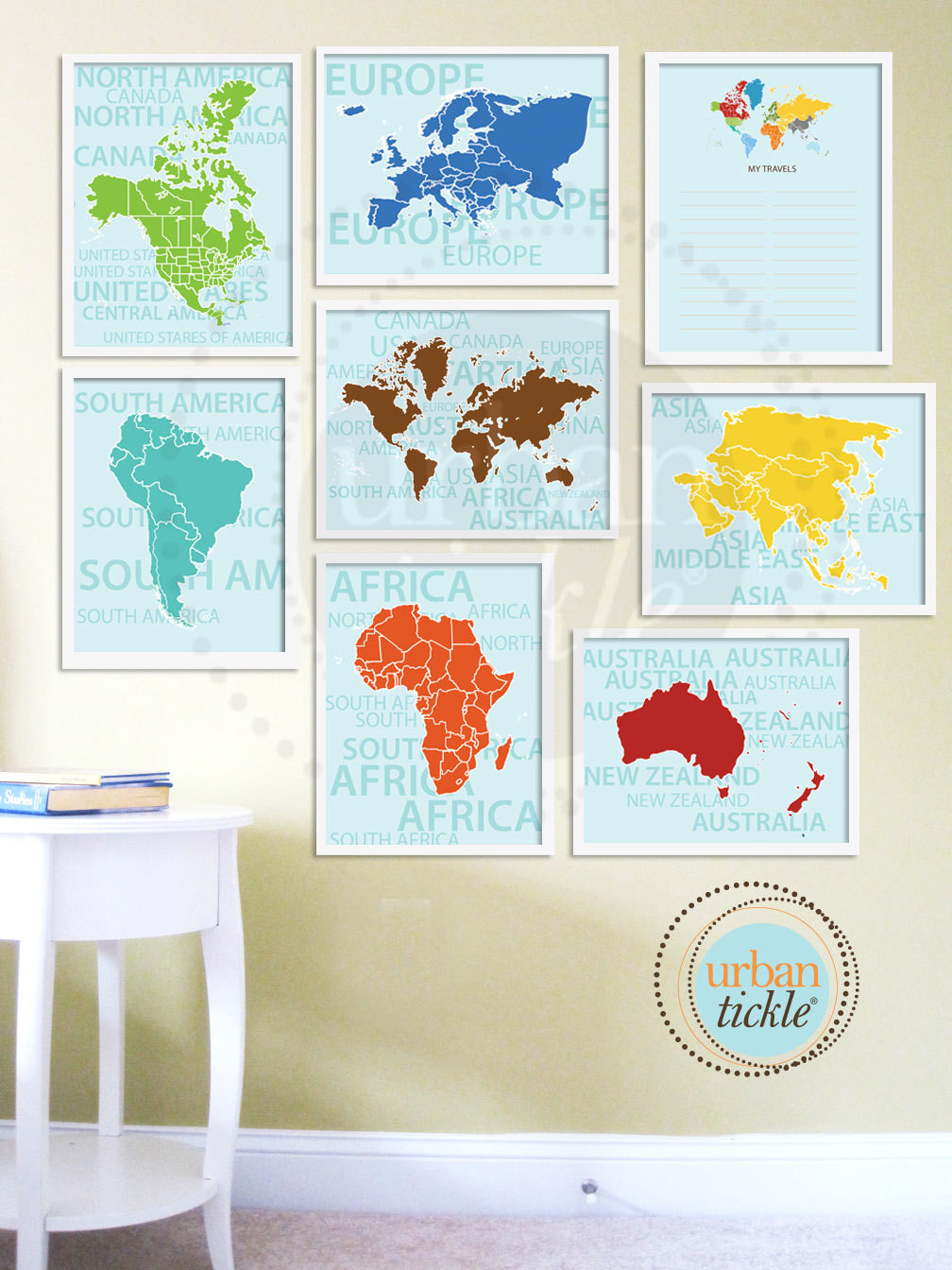 World Map Kids Room
 World Map Art for Nursery Travel List and Continents Set of