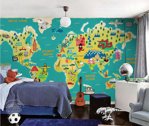 World Map Kids Room
 This Childrens World Map Pattern wallpaper is Specially
