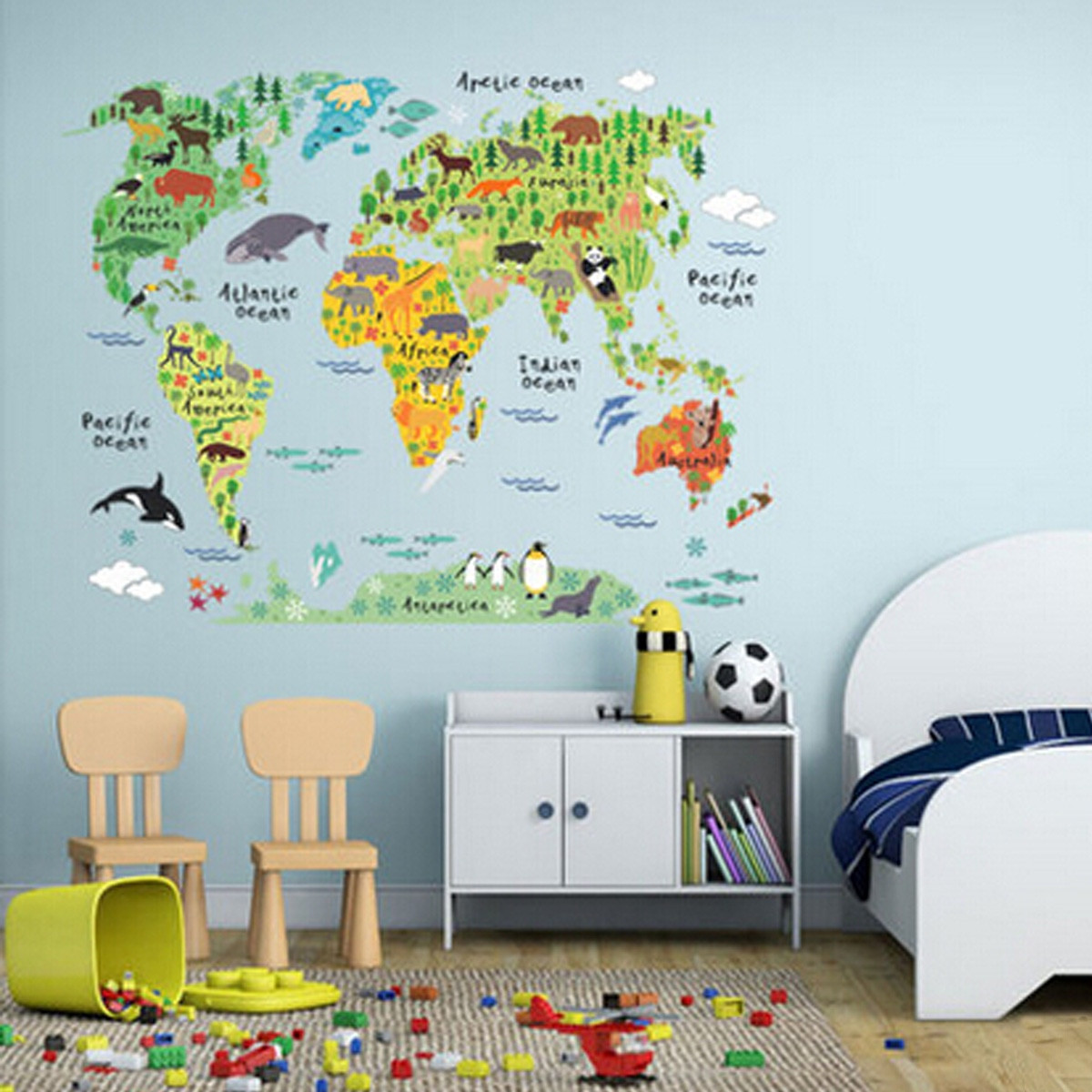 World Map Kids Room
 60 90cm PVC Colorful Animal Travel World Map Kids Room
