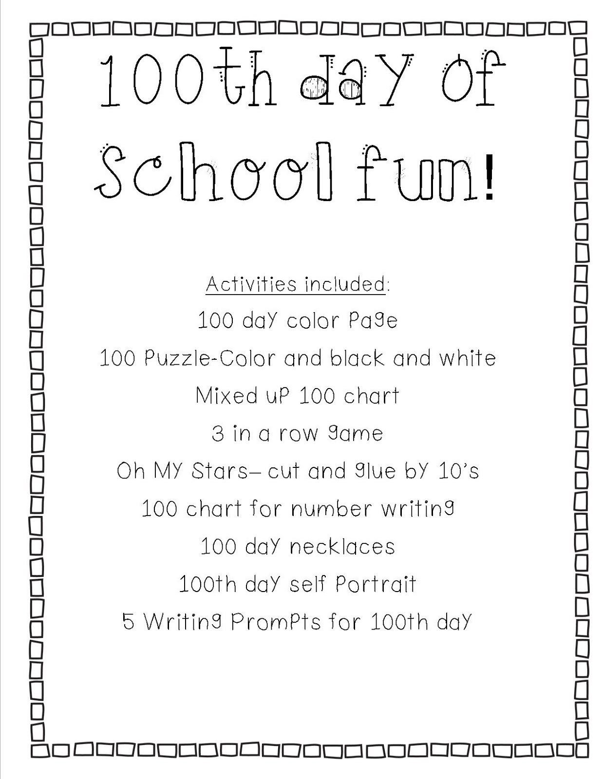 100 Day Activities For Preschoolers
 Mrs Bohaty s Kindergarten Kingdom 100th DAY