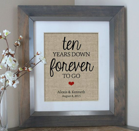 10Th Anniversary Gift Ideas For Husband
 Ten Years Down Burlap Print 10 Year Anniversary by