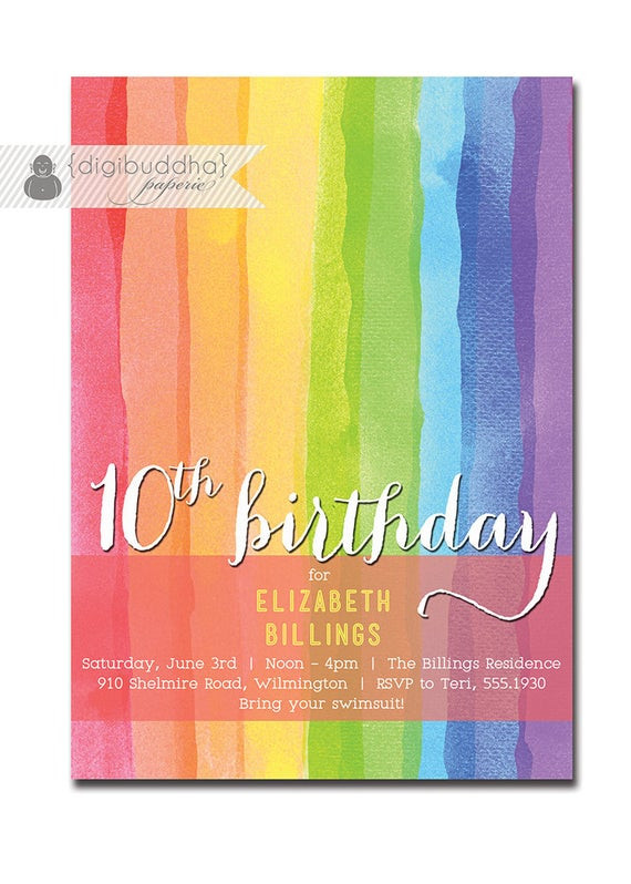 10th Birthday Invitation
 Rainbow Birthday Invitation 10th 9th 8th Milestone Party