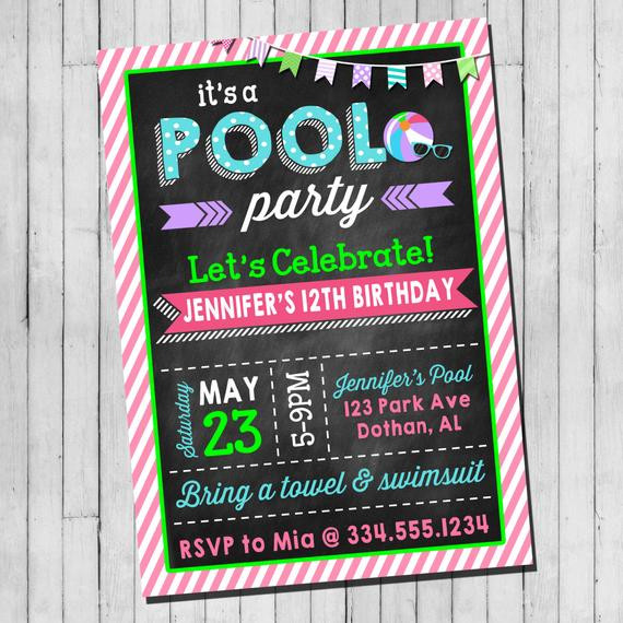 13 Year Old Beach Party Ideas
 Pool Party Birthday Invitation Girl Teen Pool Party Beach