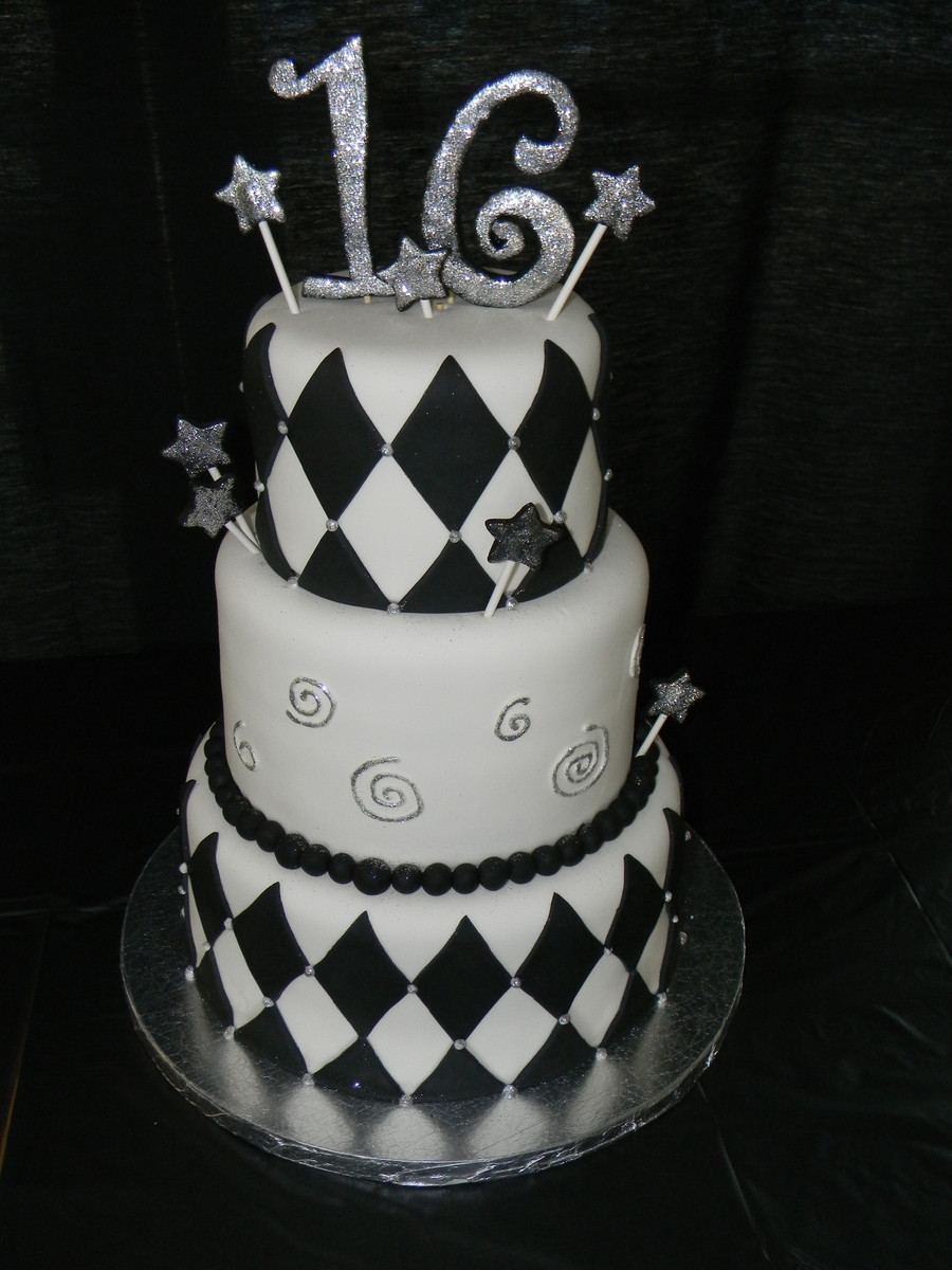 16th Birthday Cakes
 Black And White 16Th Birthday Cake For Boy CakeCentral