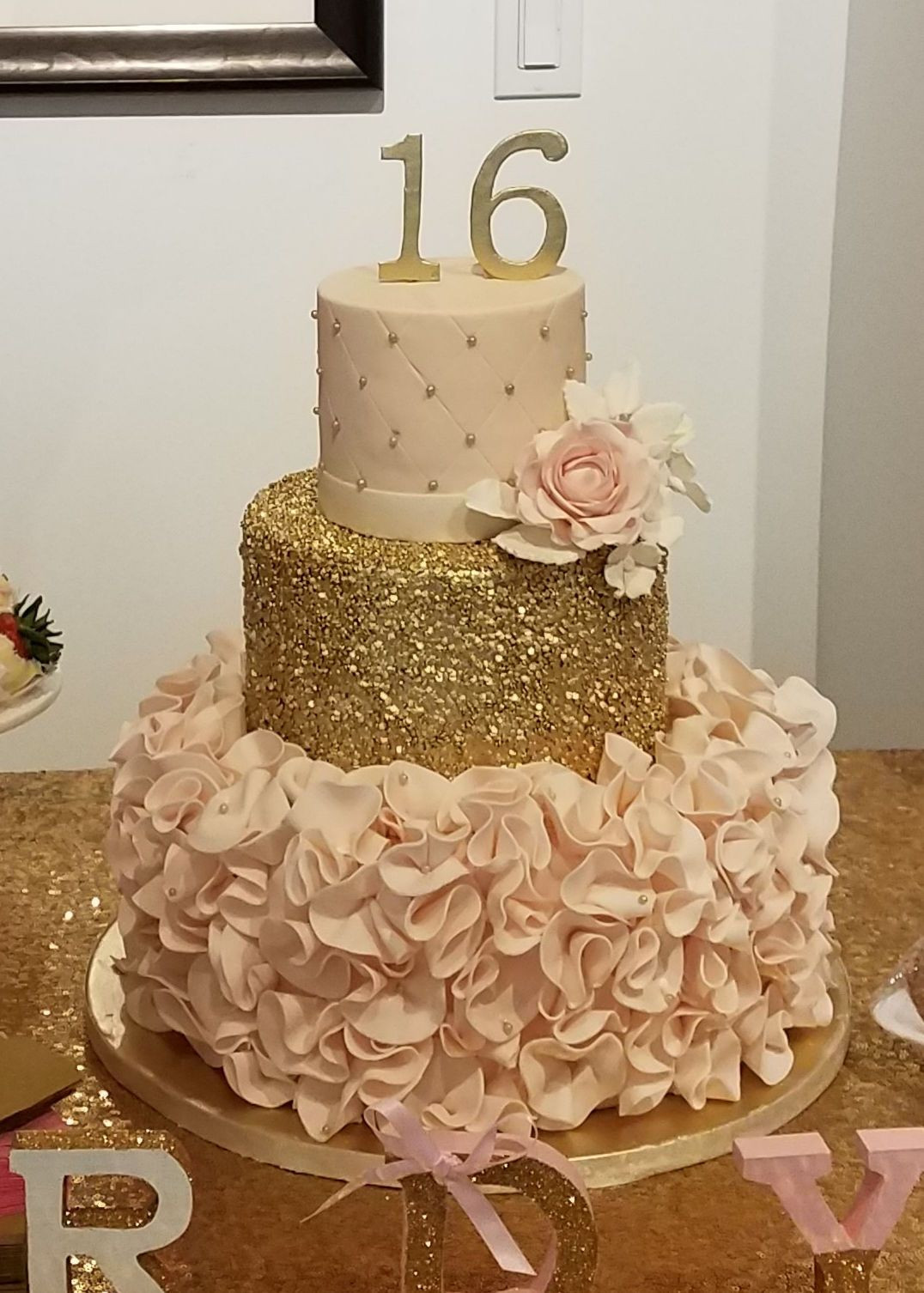 16th Birthday Cakes
 Sweet 16 blush and gold Birthday cake Amy Beck Cake Design
