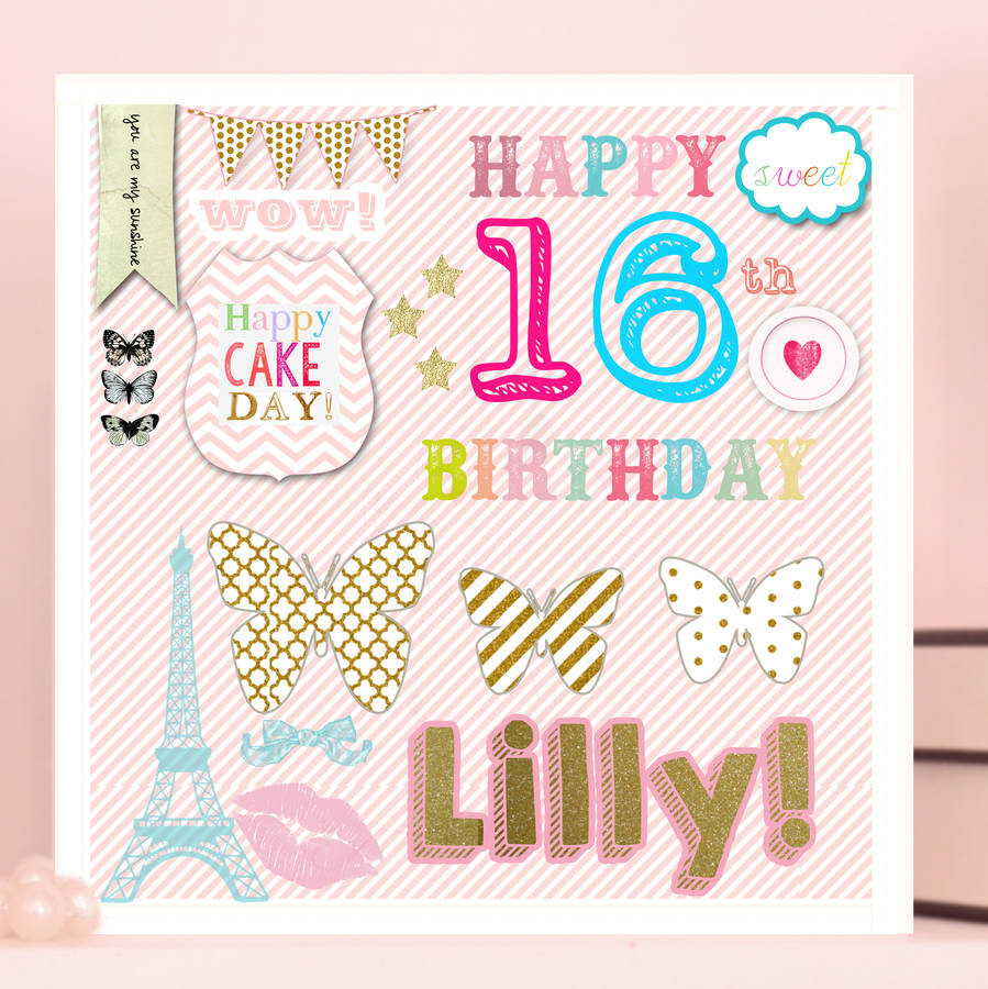 16th Birthday Cards
 personalised 16th sixteenth birthday card with gold by
