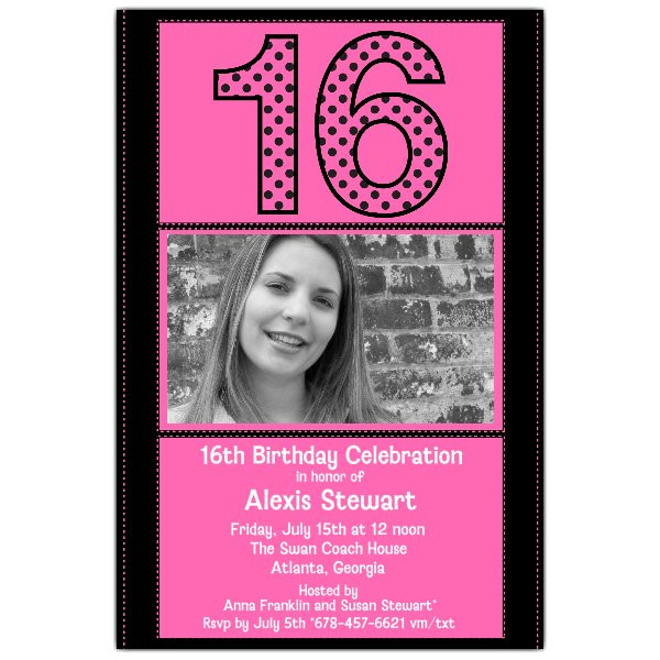 16th Birthday Invitations
 Hot Pink 16th Birthday Invitations