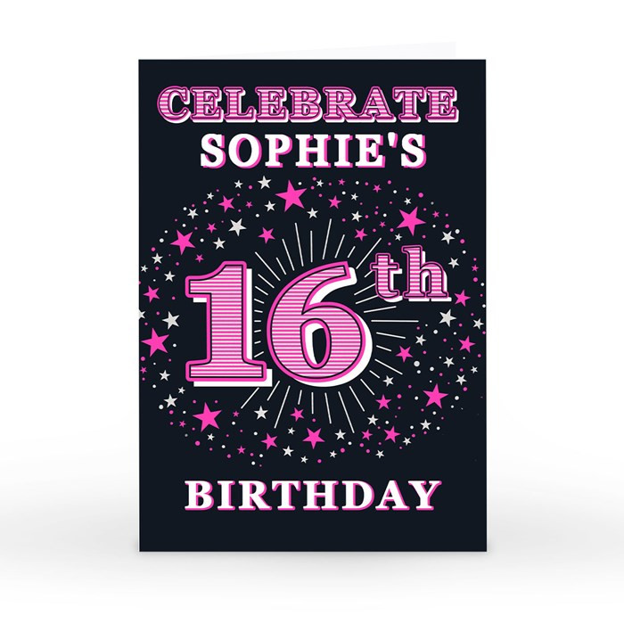 16th Birthday Invitations
 Personalised 16th Birthday Invitation Pink Stars