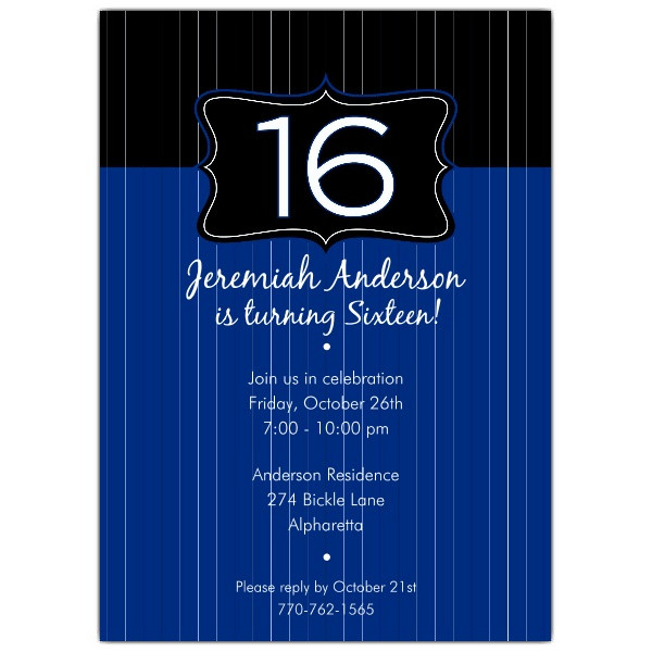 16th Birthday Invitations
 Black Emblem Blue 16th Birthday Invitations