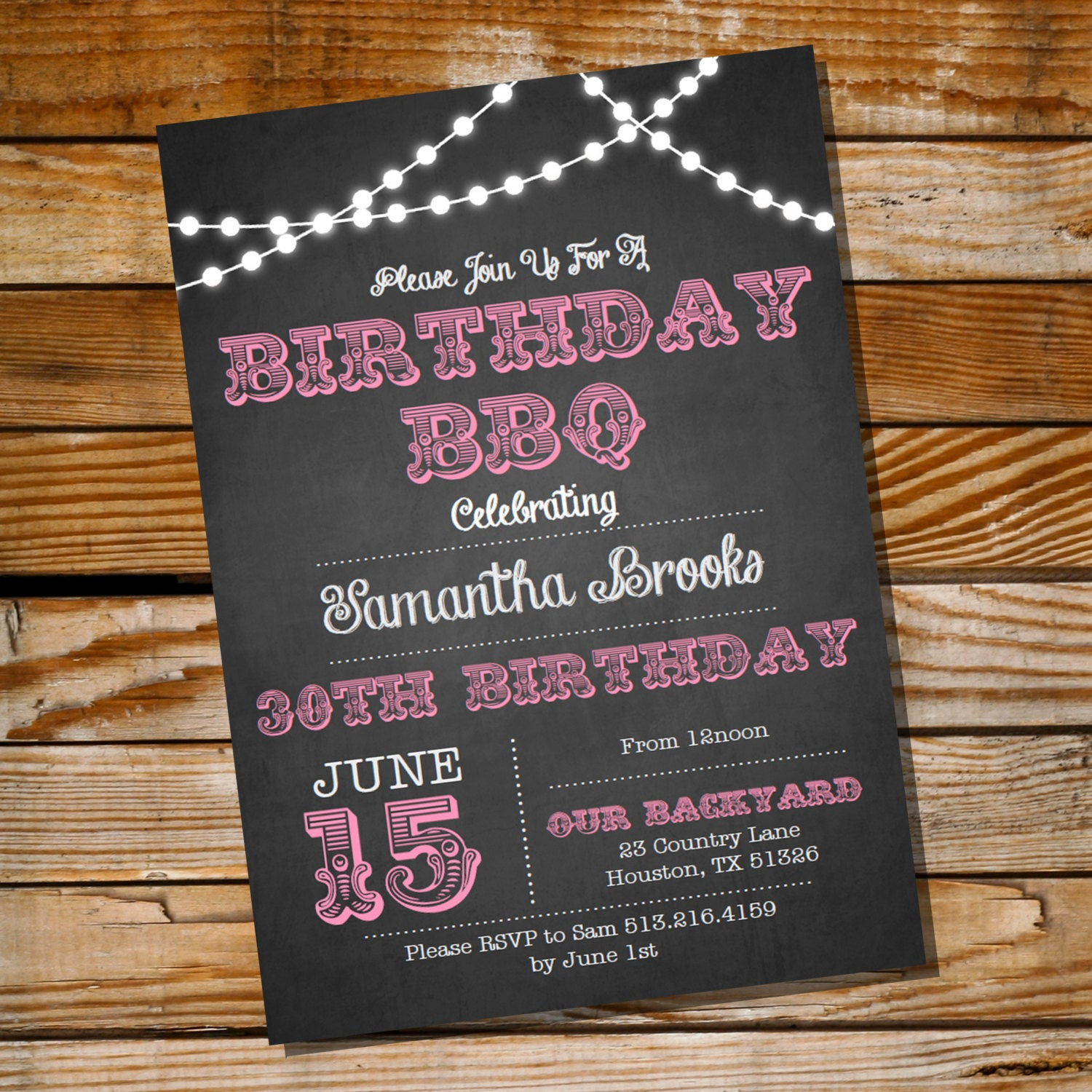16th Birthday Invitations
 Chalkboard BBQ Birthday Invitation 16th 20th 21st 25th 30th