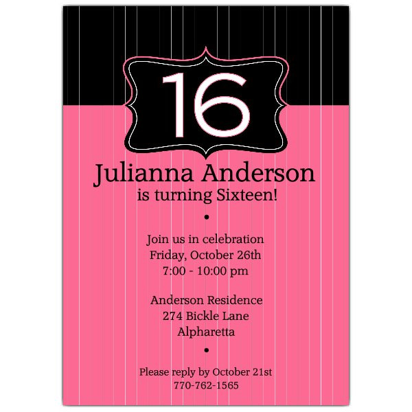 16th Birthday Invitations
 Black Emblem Pink 16th Birthday Invitations