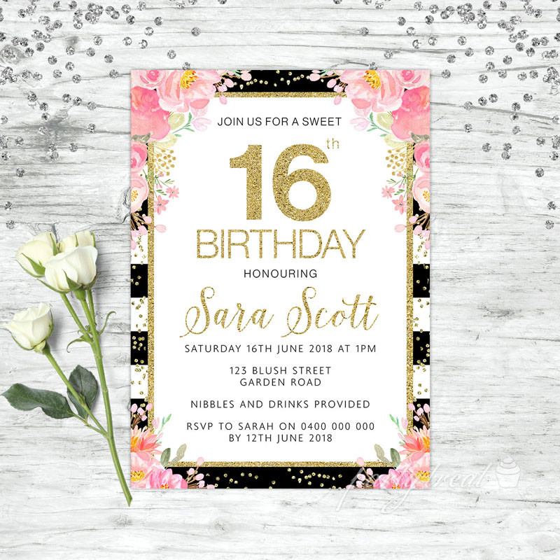 16th Birthday Invitations
 FLORAL 16TH BIRTHDAY INVITATIONS PARTY SUPPLIES SWEET