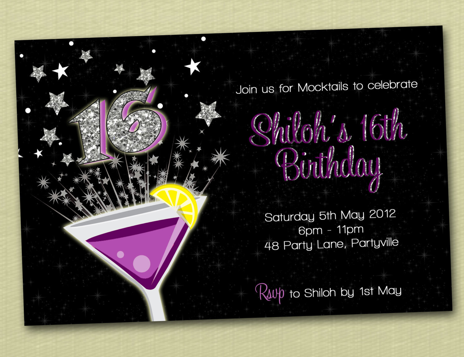 16th Birthday Invitations
 Personalised Bling Birthday Invitations 16th 18th 21st You