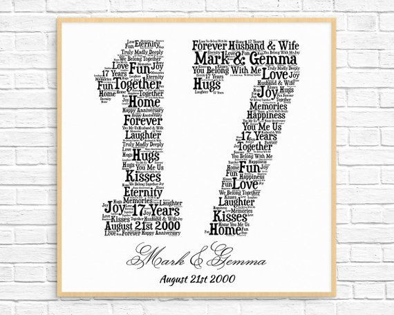 17Th Wedding Anniversary Gift Ideas
 PERSONALIZED 17TH ANNIVERSARY Gift Word Art Printable