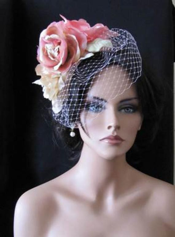 1950s Wedding Hairstyles
 Blush vintage style Wedding headband hat 1950s by retrobridal