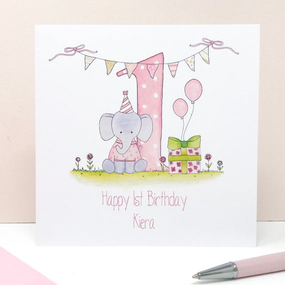 1st Birthday Cards
 Personalised Girls First Birthday Card Personalised 1st