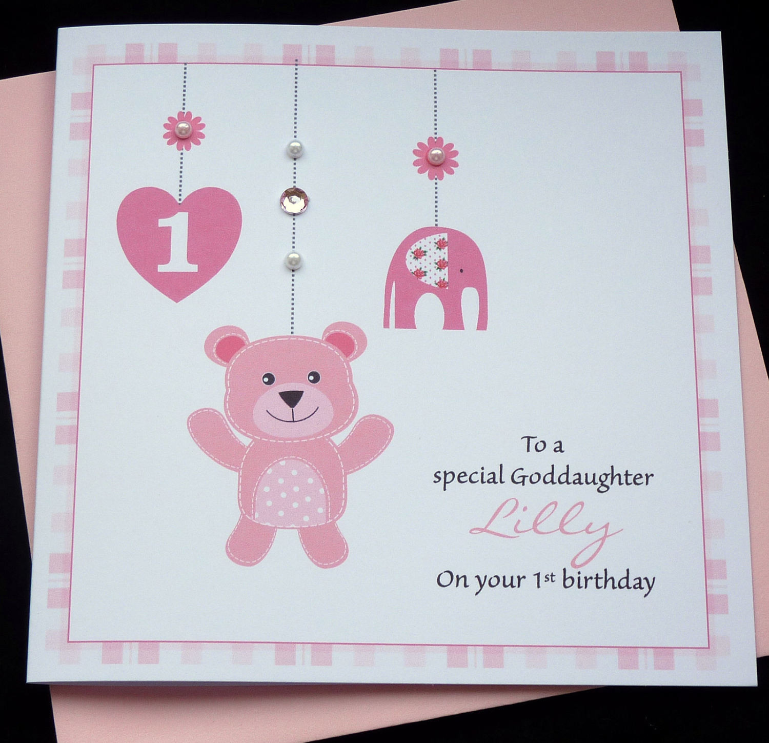 1st Birthday Cards
 Personalised Girls 1st birthday Handmade Card