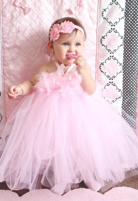 1St Birthday Party Dress For Baby Girl
 Gorgeous Light Pink Feather Tutu Dress for Baby Girl 6 18