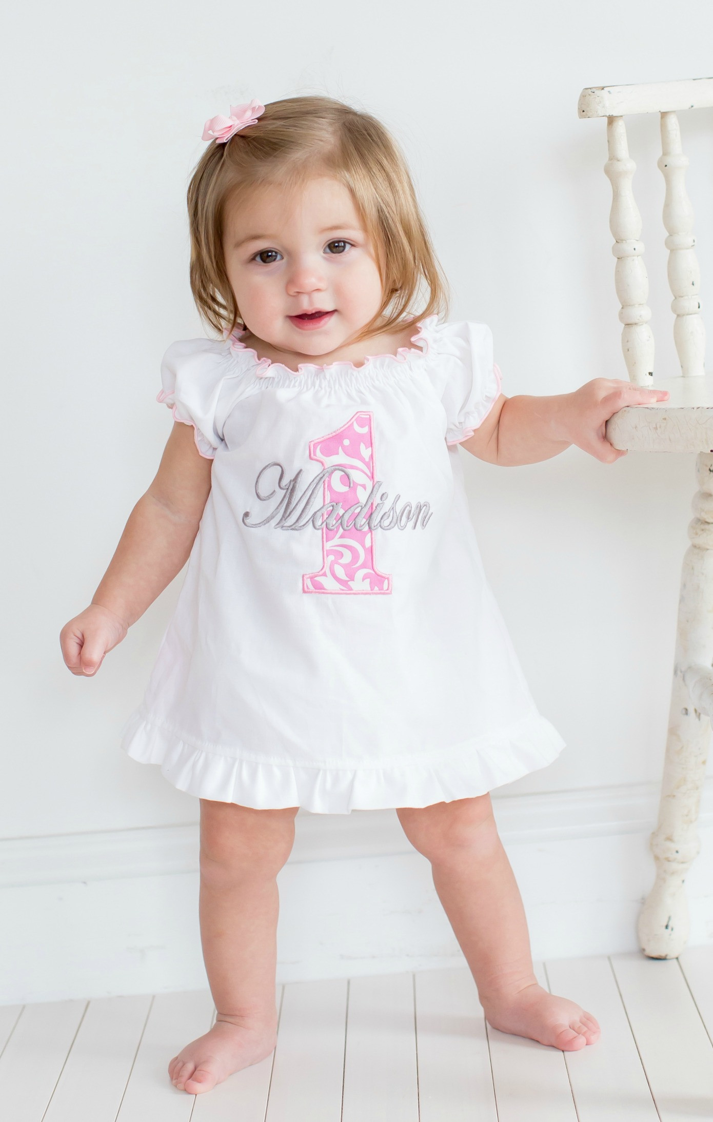 1St Birthday Party Dress For Baby Girl
 Baby Girl First Birthday Dress Pink Damask 1