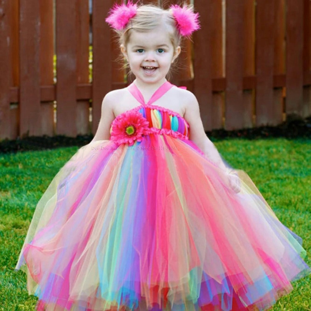 1St Birthday Party Dress For Baby Girl
 Multicolor Rainbow Cute Toddler Dresses 1st Birthday Girl
