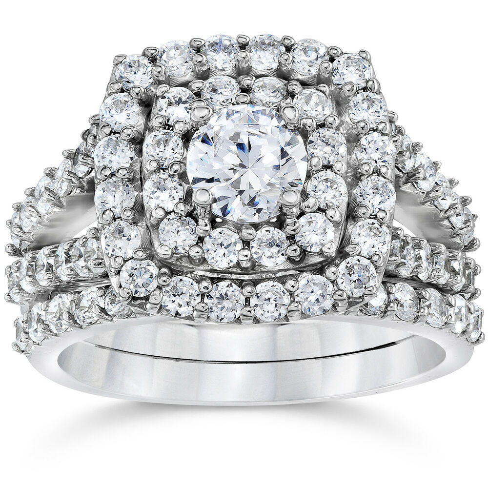 2 Carat Wedding Rings
 2 Carat Diamond Cushion Halo Engagement Wedding Ring Set