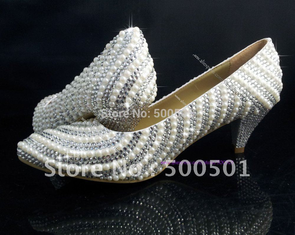 2 Inch Wedding Shoes
 2 inch LOW HEEL WEDDING SHOES PEARL & sparkly CRYSTAL