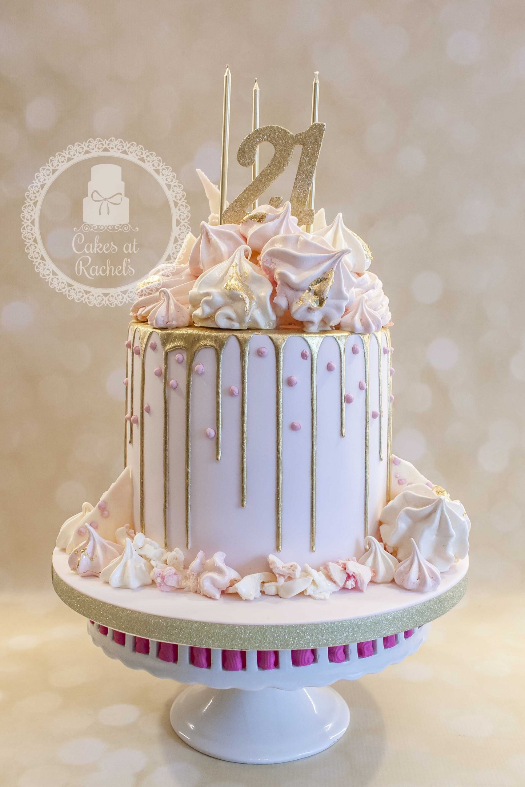 21st Birthday Cake Decorations
 Pastel pink and gold drip cake for Francesca s 21st