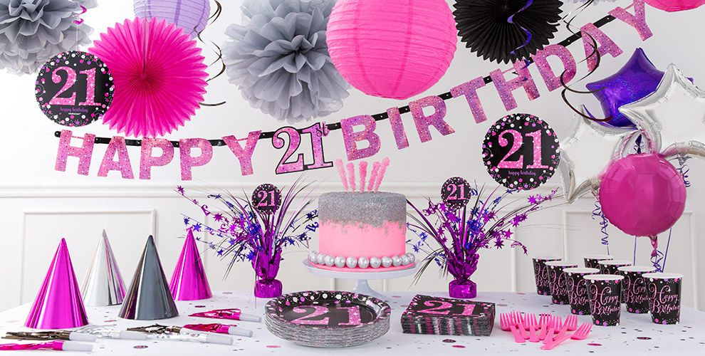21st Birthday Decorations
 Pink Sparkling Celebration 21st Birthday Party Supplies