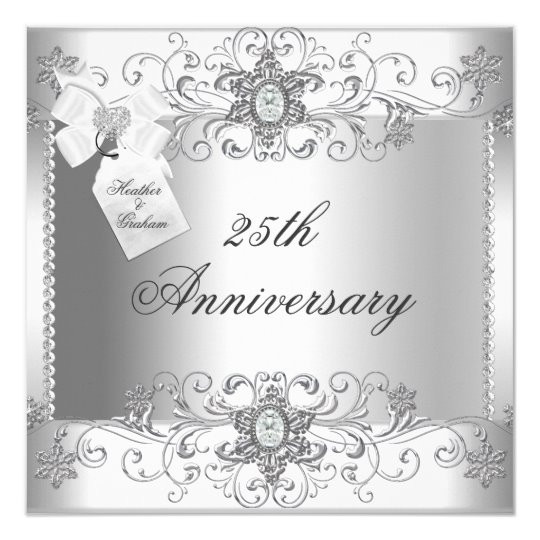 25th Birthday Invitations
 25th Anniversary Silver White Diamond Invitation