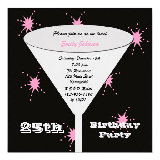 25th Birthday Invitations
 25th Birthday Party Invitation Pink 25th Toast 5 25