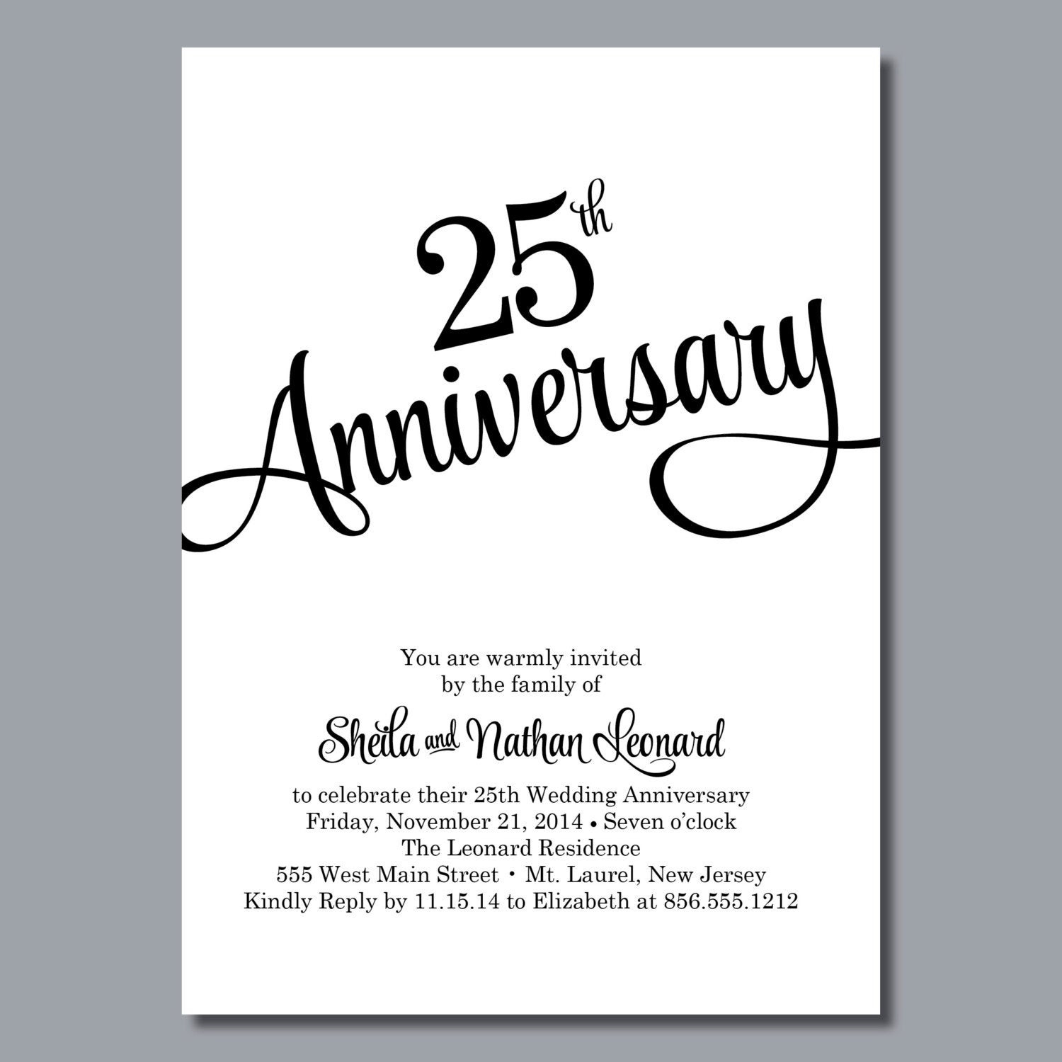25th Birthday Invitations
 25th Wedding Anniversary Invitation – DIY Printable or