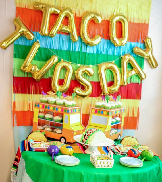 2Nd Birthday Party Ideas For Boys
 Taco Twosday Letter Balloons Taco Twosday Party Decor Taco