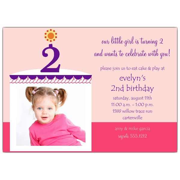2nd Birthday Party Invitations
 Birthday Cake Girl Second Birthday Invitations