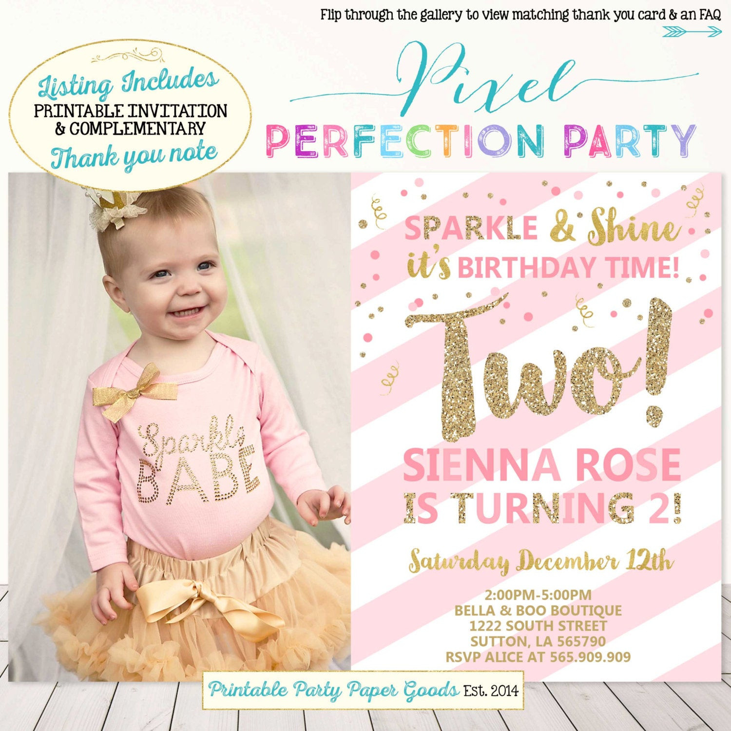 2nd Birthday Party Invitations
 Girls Second Birthday Invitation Pink And Gold 2nd Birthday