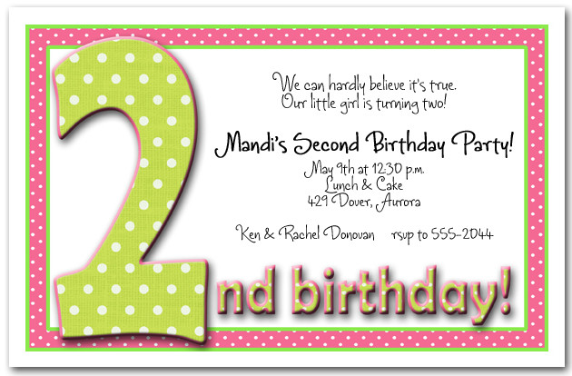 2nd Birthday Party Invitations
 Green & Pink Polka Dots Girl s 2nd Birthday Party Invitation
