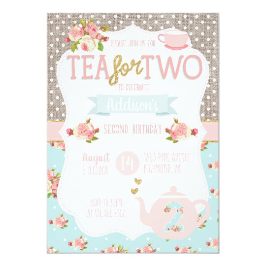 2nd Birthday Party Invitations
 Tea for Two Second Birthday Invitation