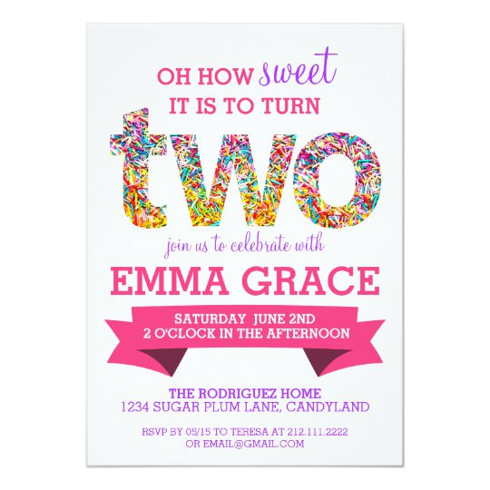 2nd Birthday Party Invitations
 Candy Theme 2nd Birthday Party Sprinkles Invite