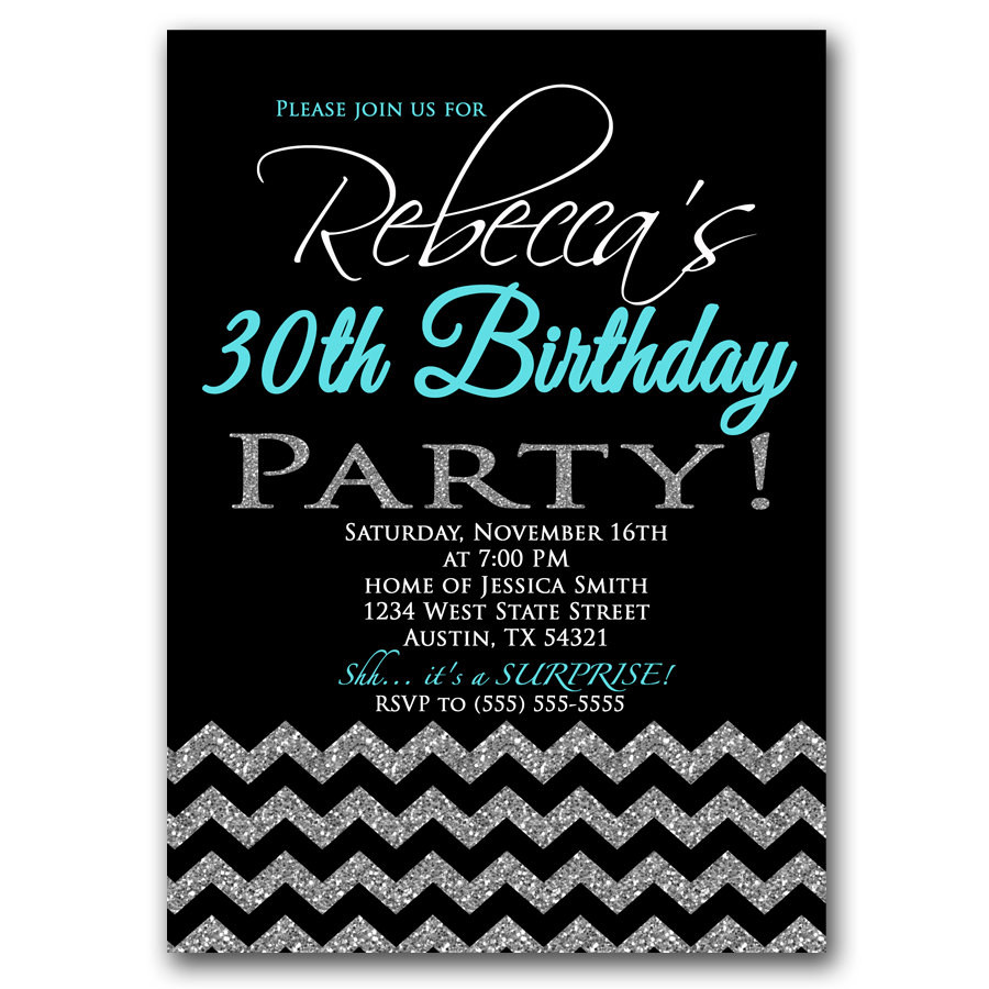 30th Birthday Invitations
 30th Birthday Invitation Black Silver Glitter by