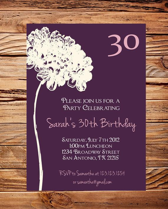30th Birthday Invitations
 30th Birthday Invite 40th 50th Birthday Adult Flower