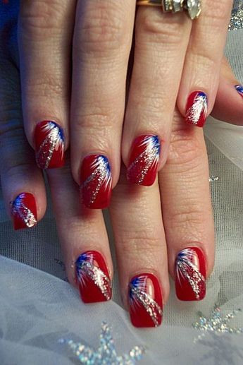 4th Of July Gel Nail Designs
 4th of July nails red nails with blue white fan brush
