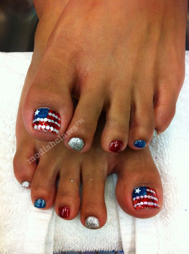 4th Of July Toe Nail Designs
 4th of July Pedicure Red White and Blue Stripes and