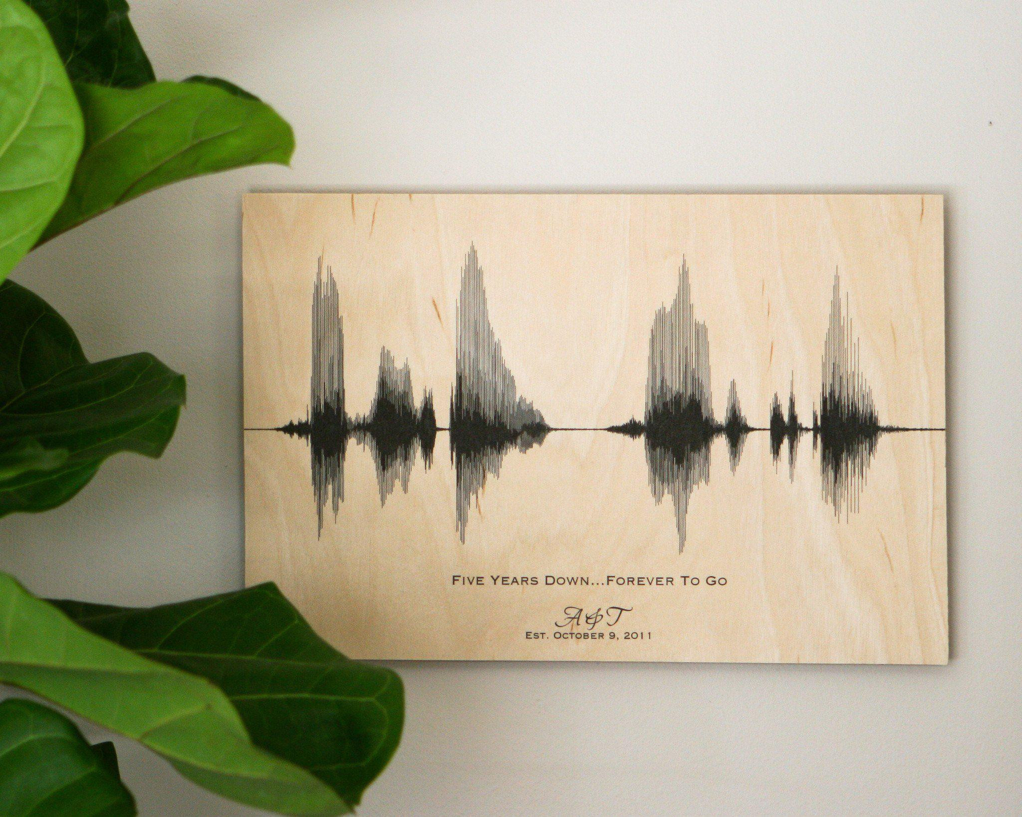 5 Year Wedding Gift
 5th Anniversary Wood Gift for Him for Her Sound Wave