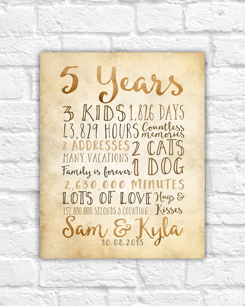 5 Year Wedding Gift
 5 Year Anniversary Gift 5th Year of Marriage or Dating